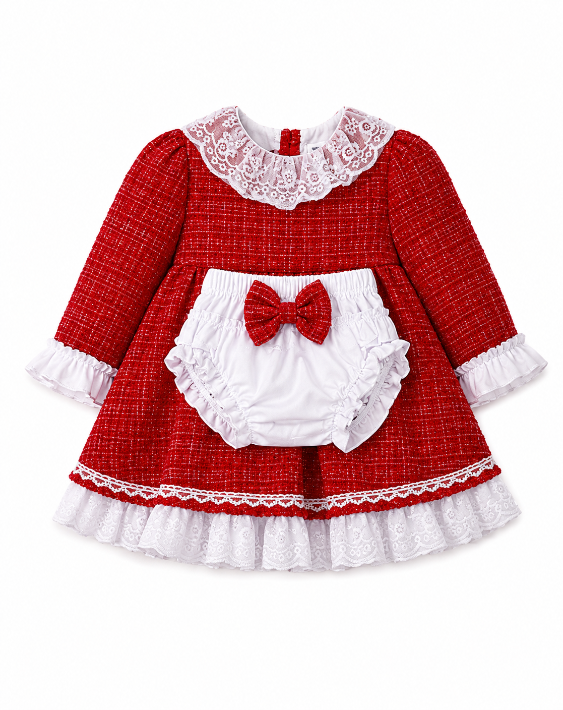 Red Tweed Ruffle Dress & Bloomers