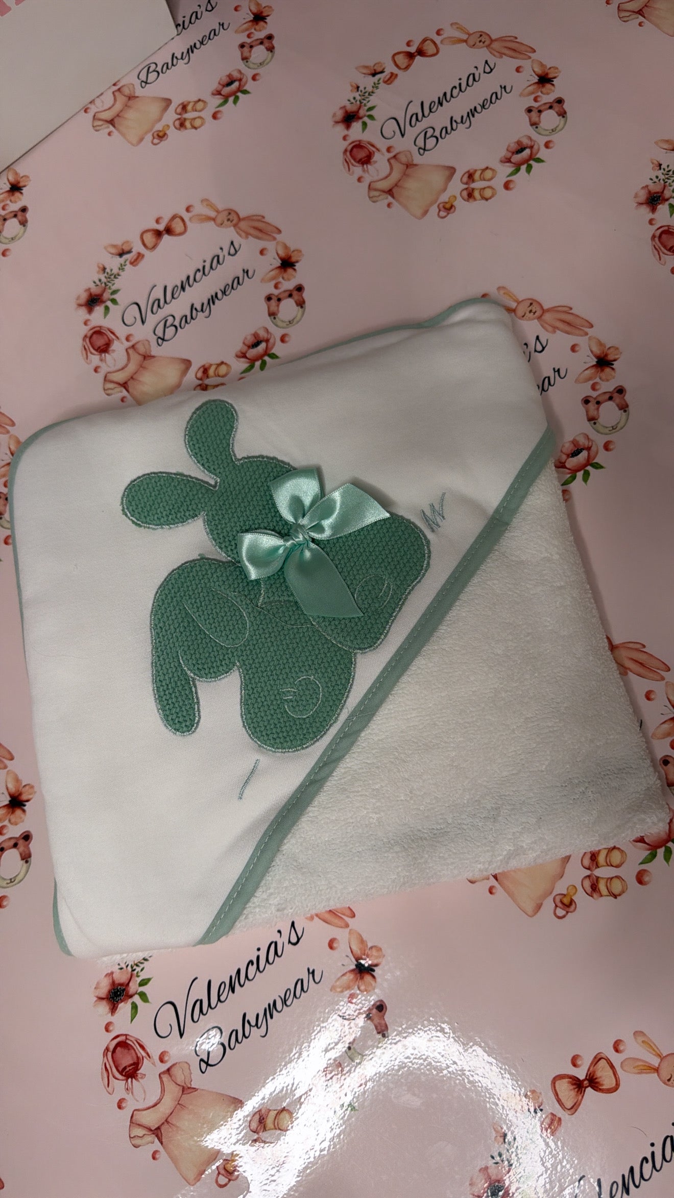 Green Embroidered Hooded Towel