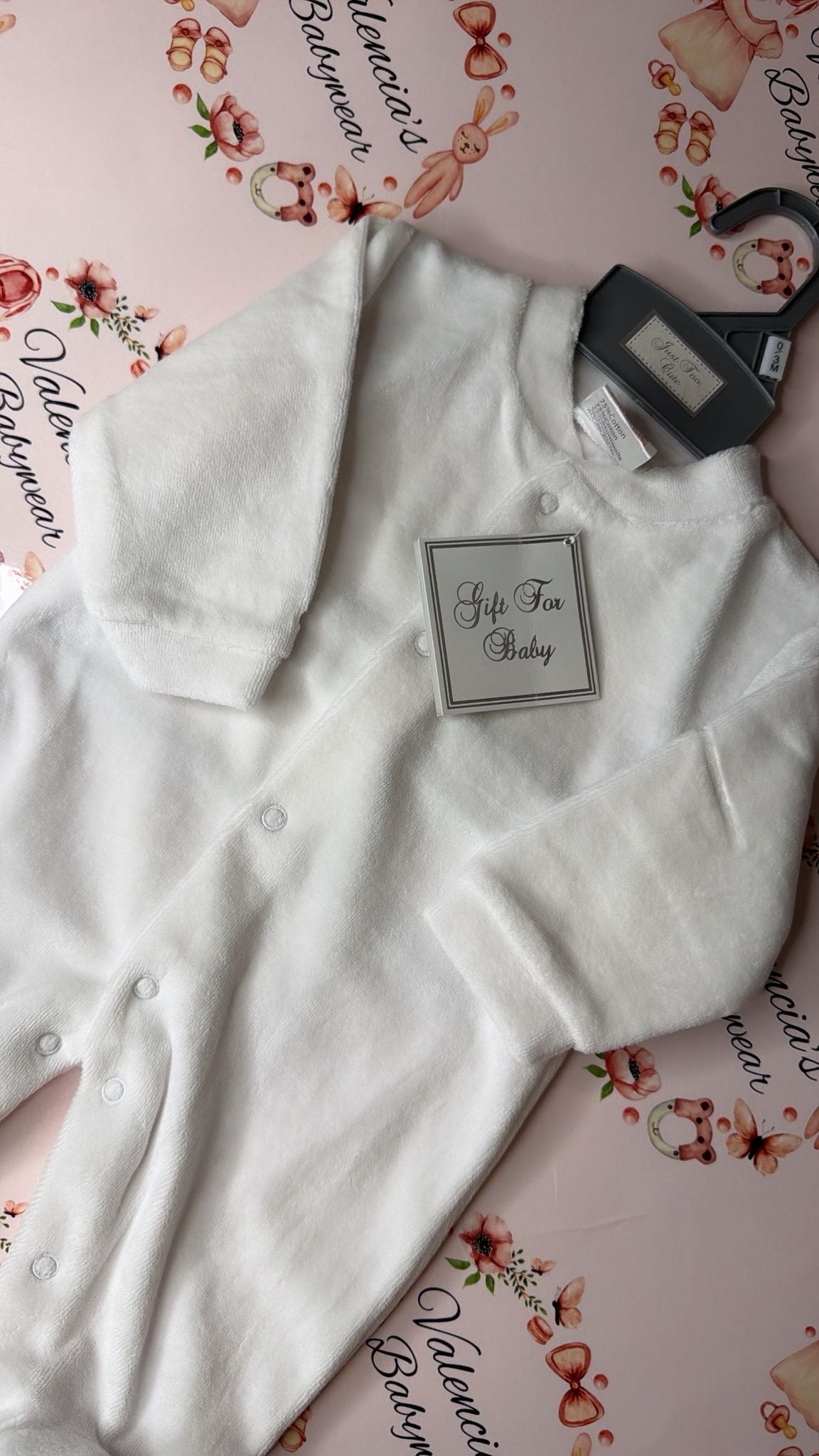 White Velour Babygrow