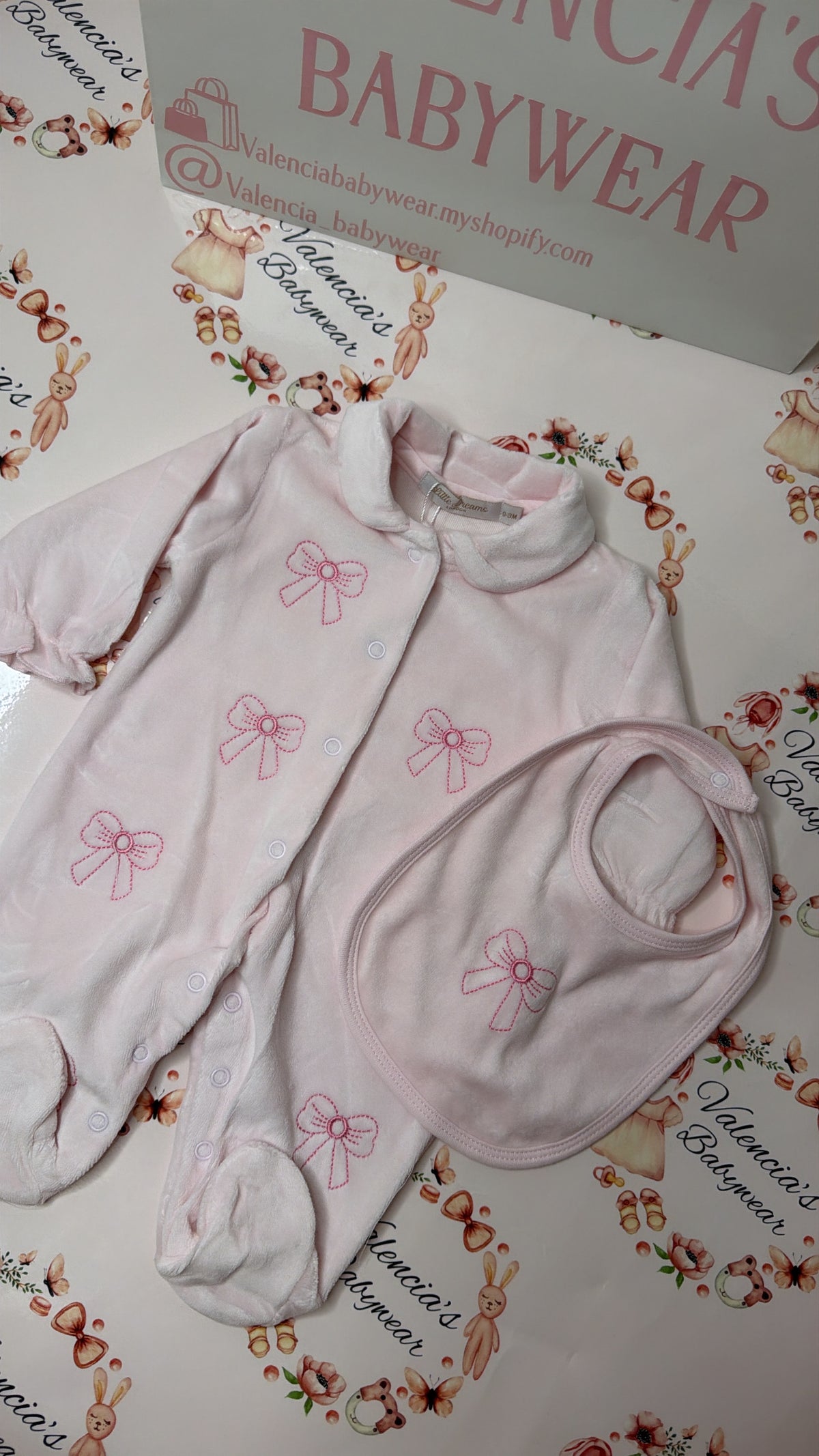 Pink velour Babygrow & Bib