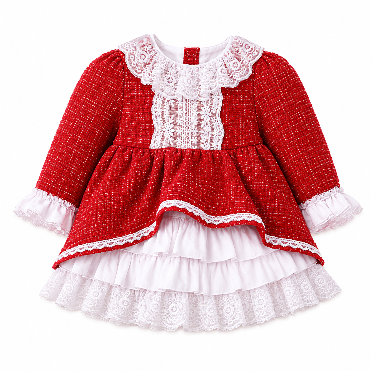 Red Tweed Ruffle Dress & Bloomers