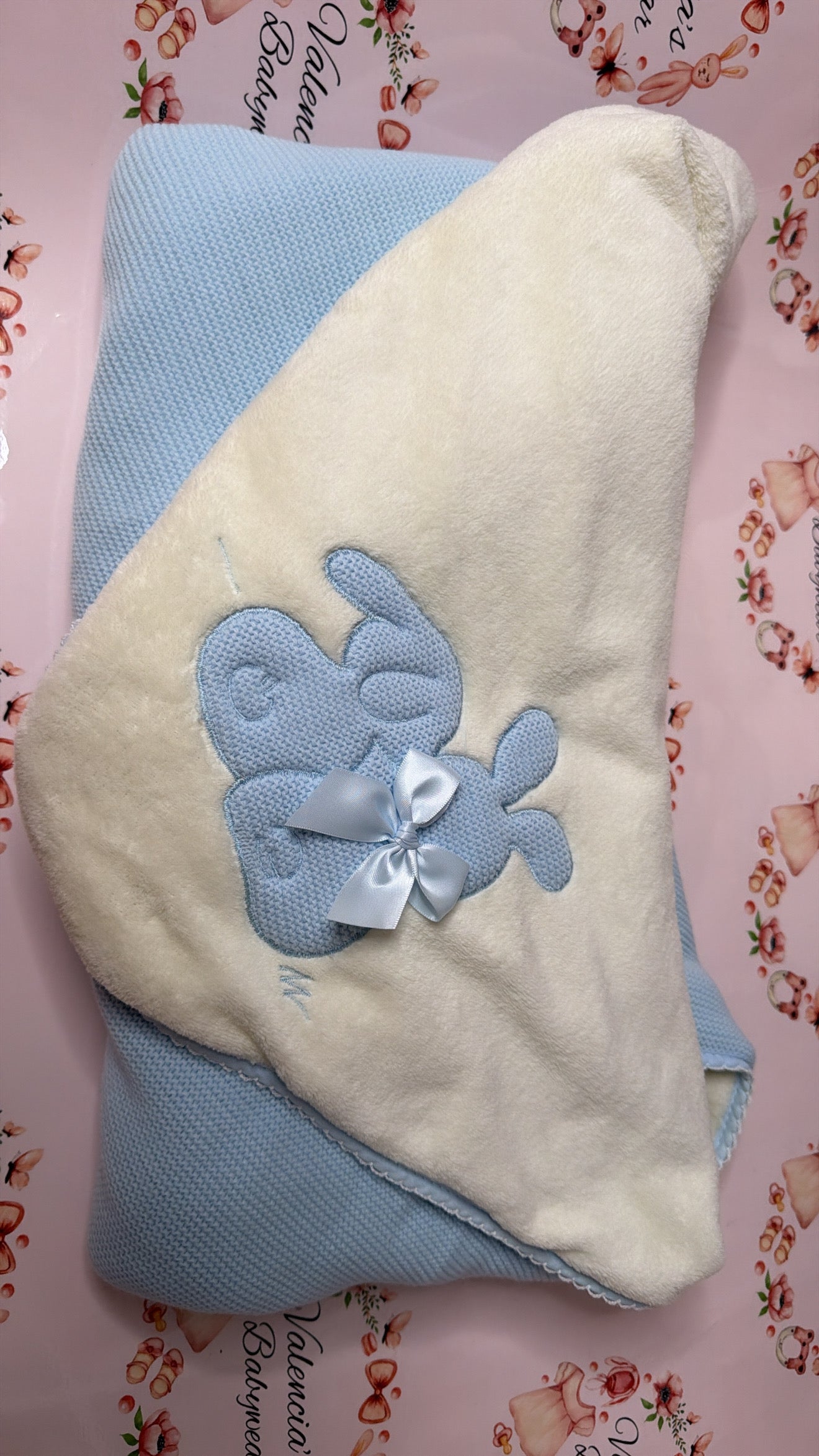 Baby Blue Embroidered Wrap Blanket