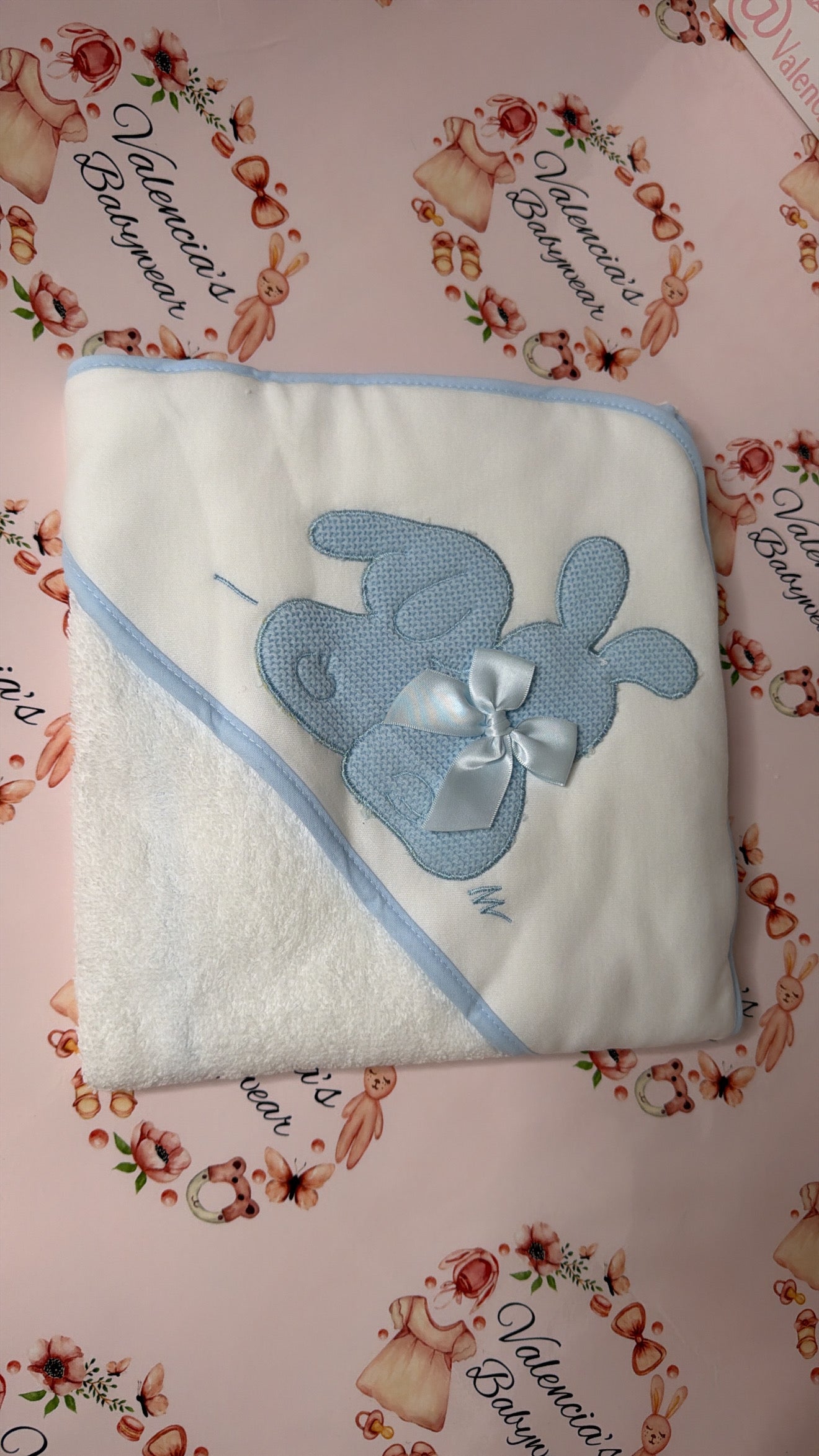 Baby Blue Embroidered Hooded Towel