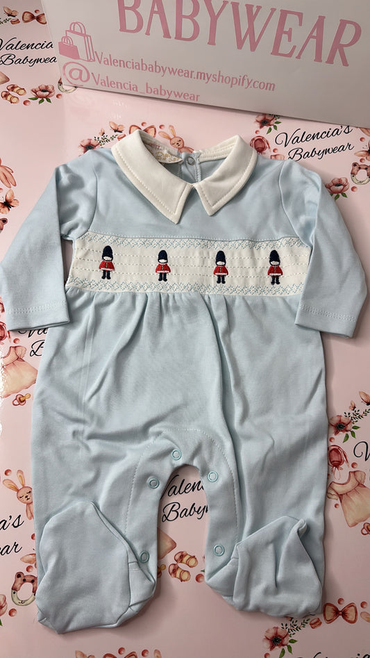 Baby Blue Soldier Smocked Babygrow