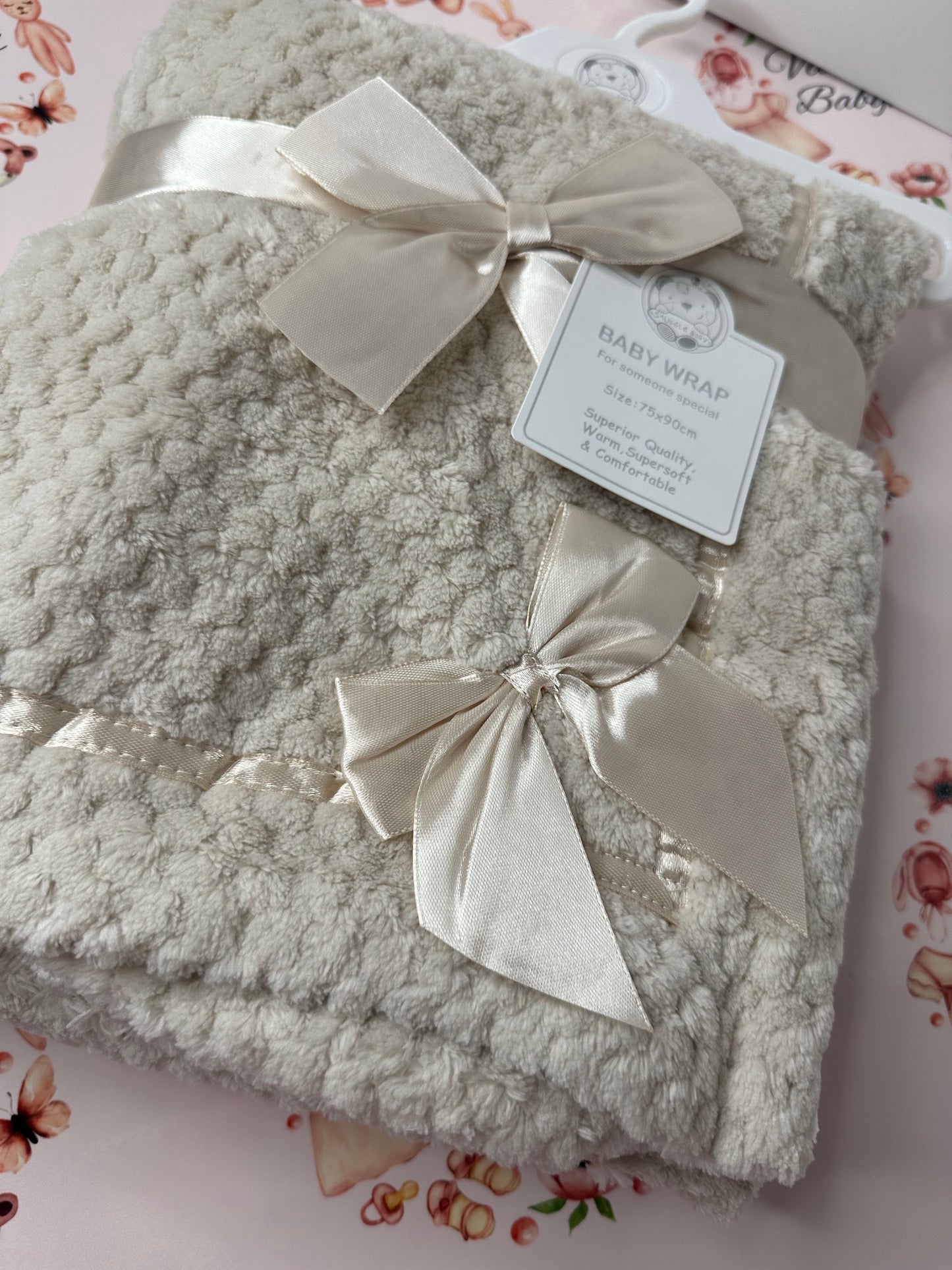 Beige Bow Waffle Blanket