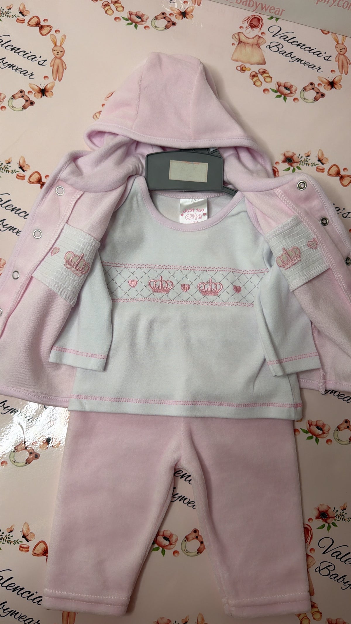 Velour Smock 3PC Crown Set