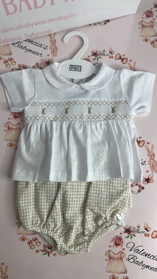 Beige Bunny Smock Set