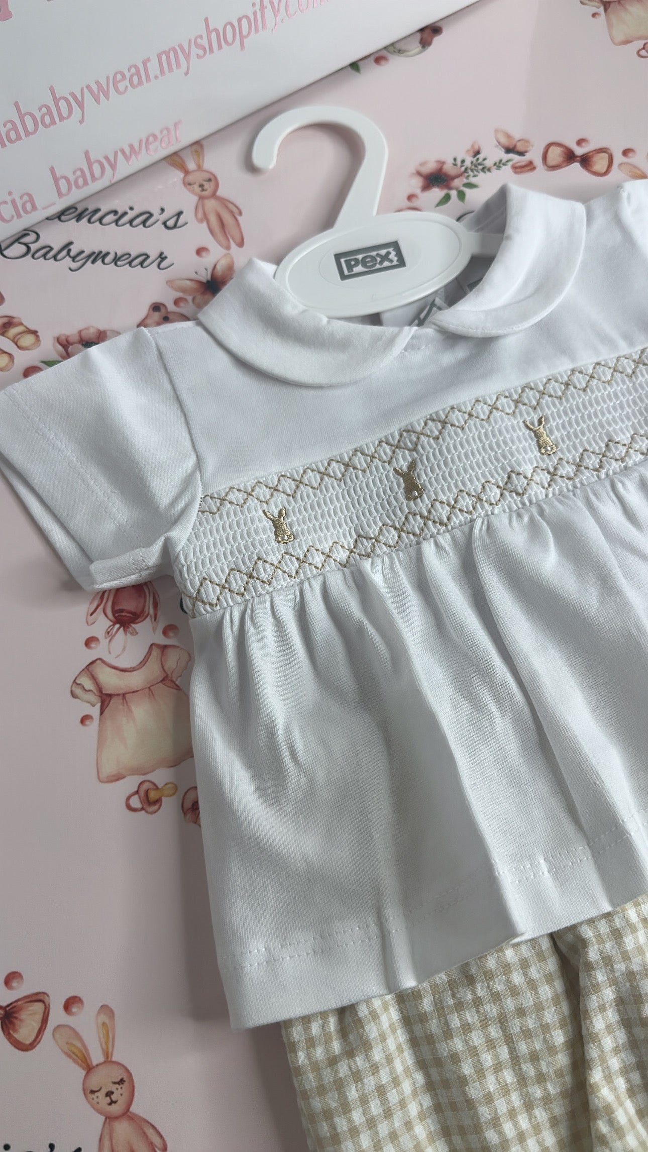 Beige Bunny Smock Set