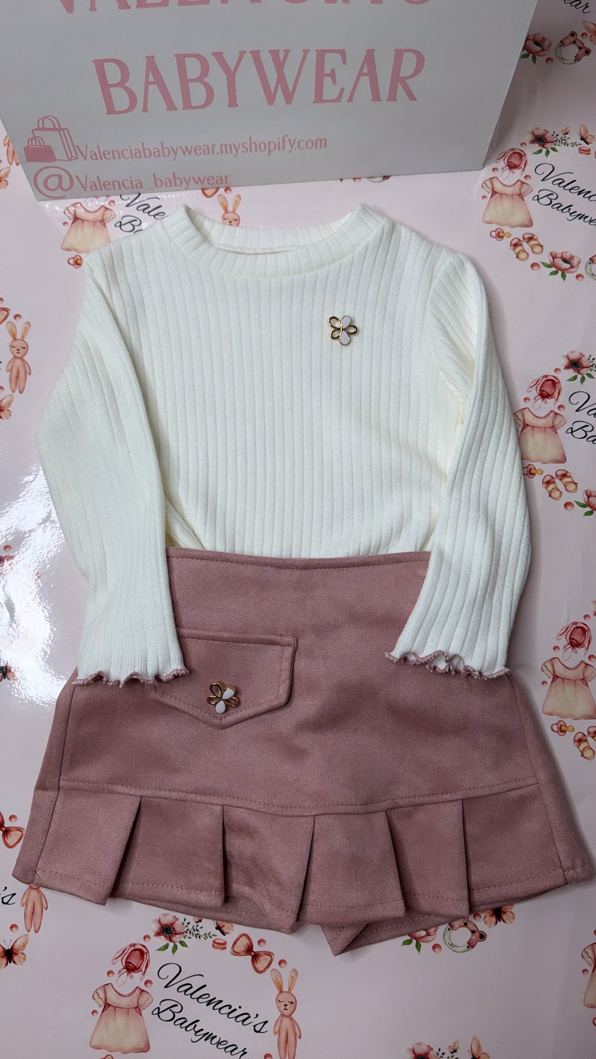 Ribbed top & Suede skort set