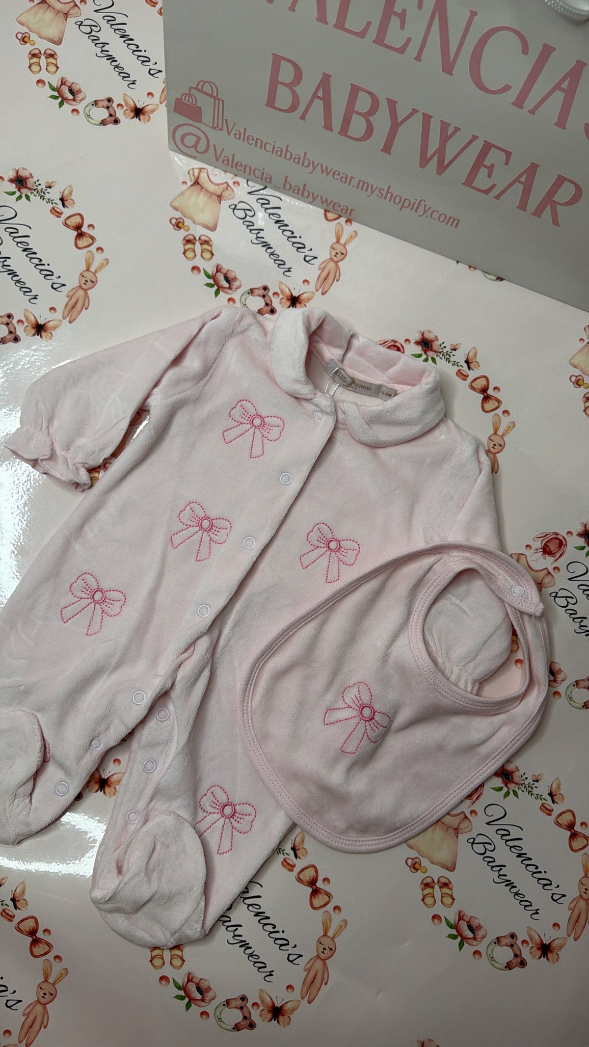 Pink velour Babygrow & Bib