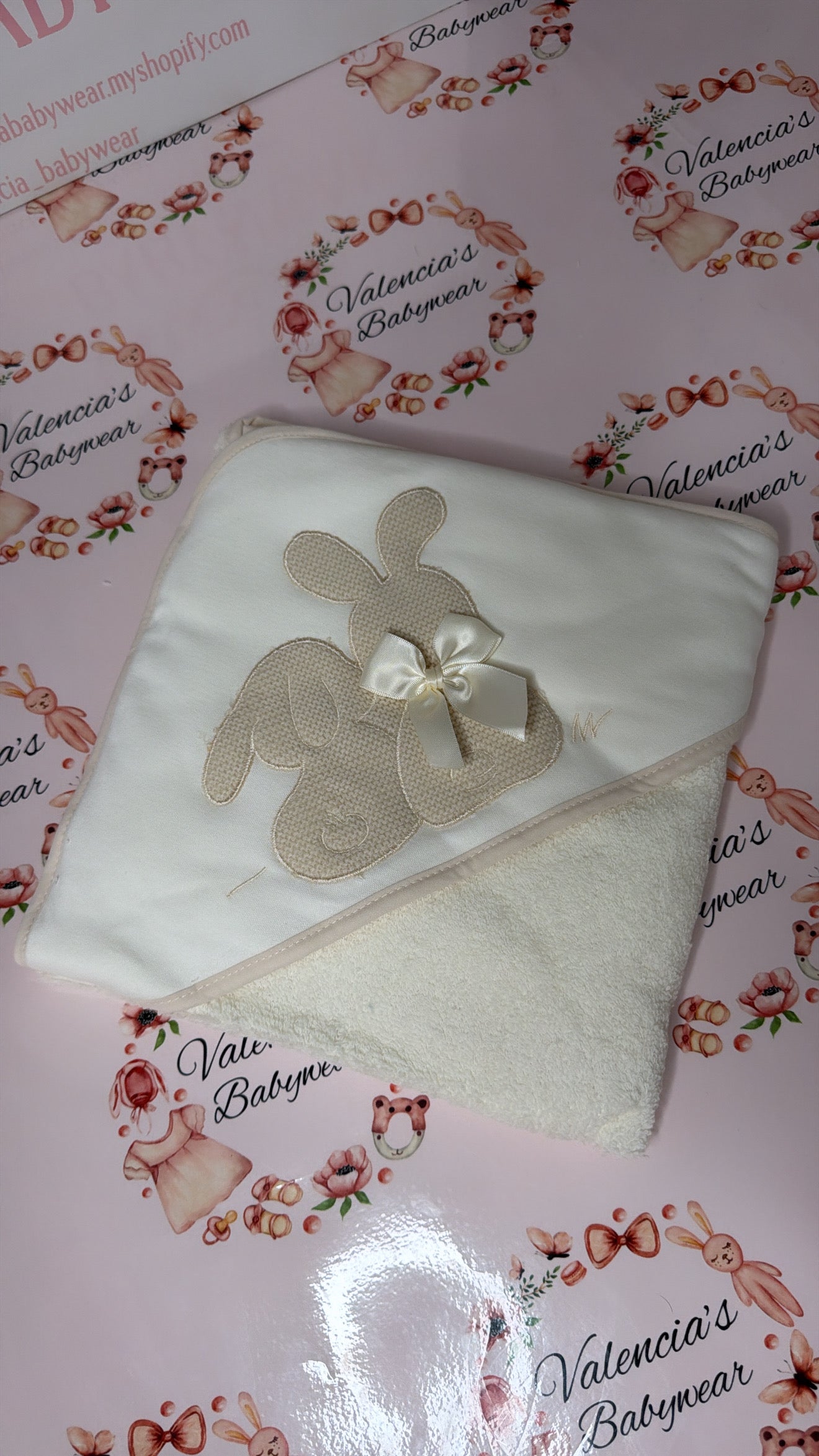 Beige Embroidered Hooded Towel