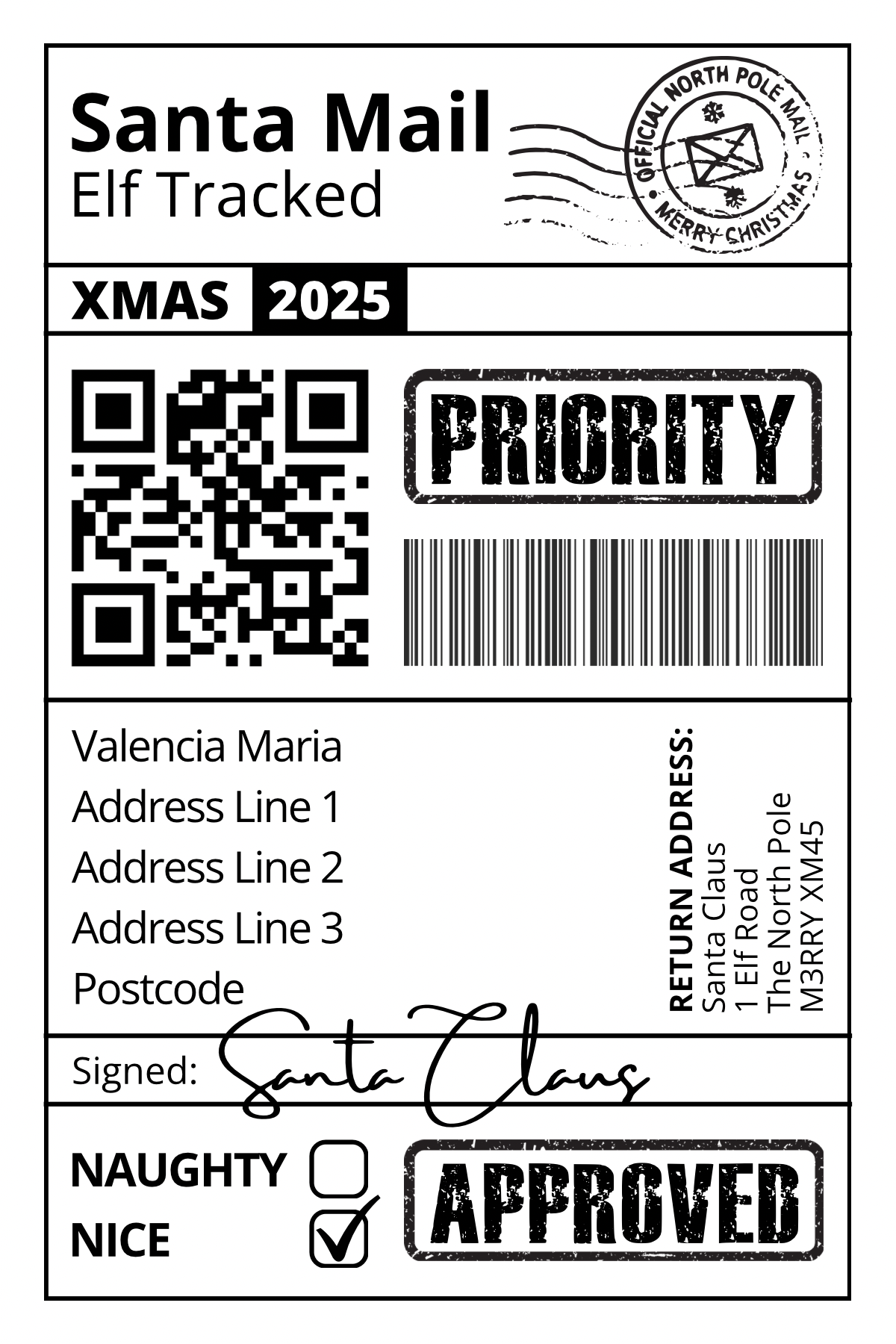 Personalised Santa Labels 2026 *