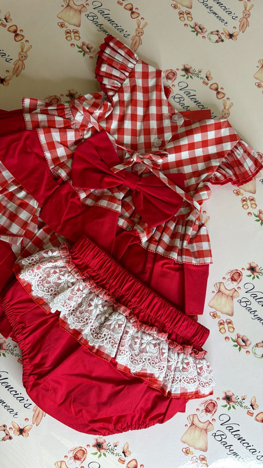 Red Frilled Dress & Bloomers