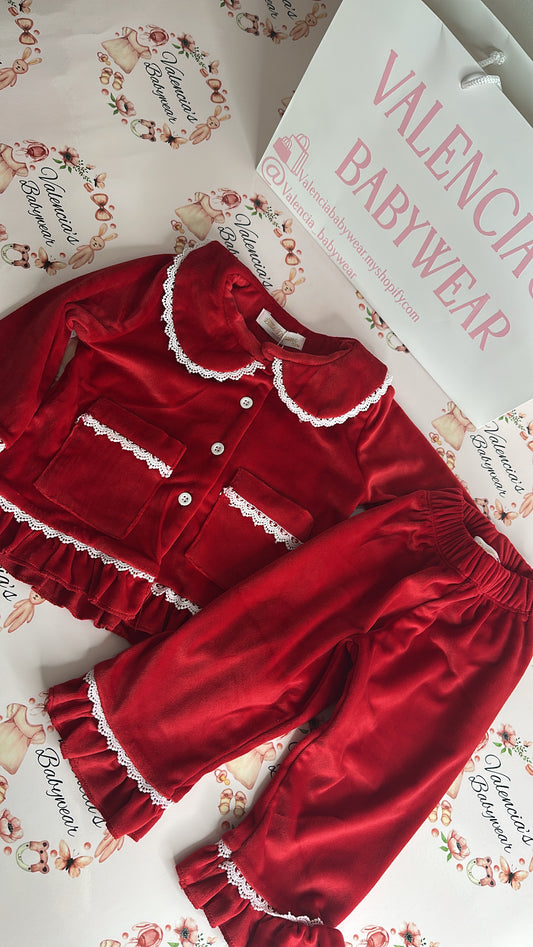 Christmas velour Frill Pyjamas
