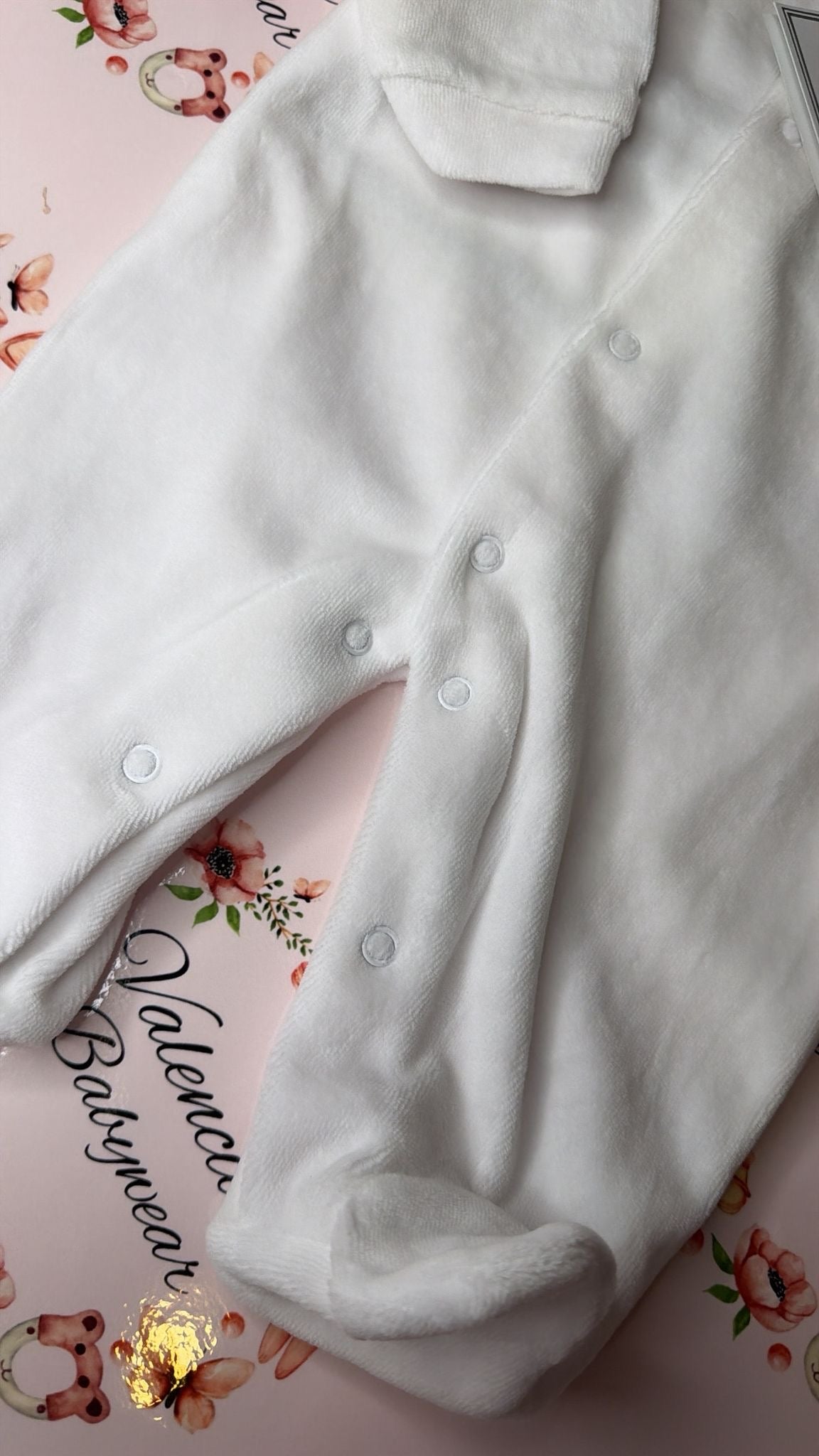 White Velour Babygrow