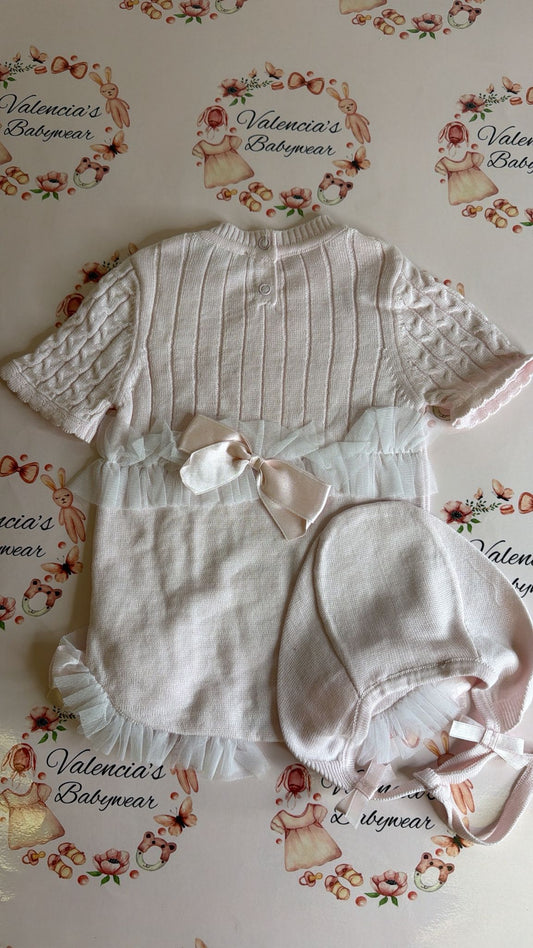 Pink Knitted Romper with Hat