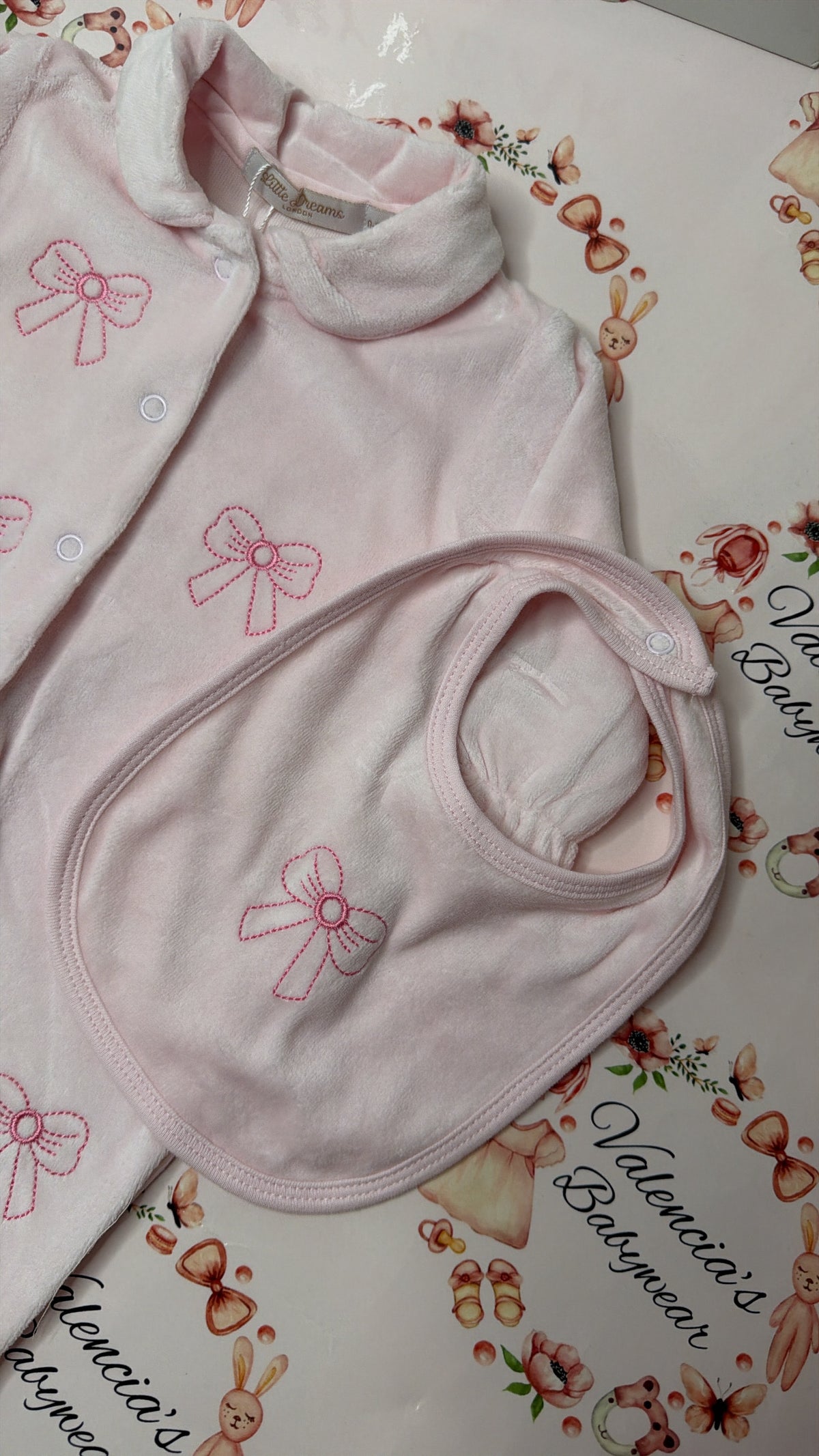 Pink velour Babygrow & Bib