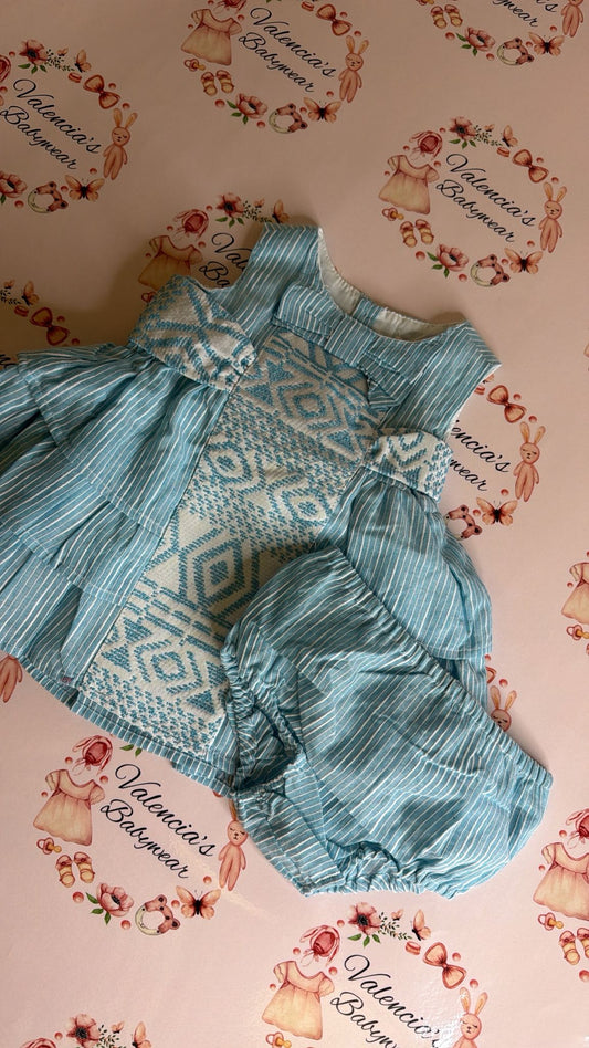 Blue Patterned Dress & Bloomers