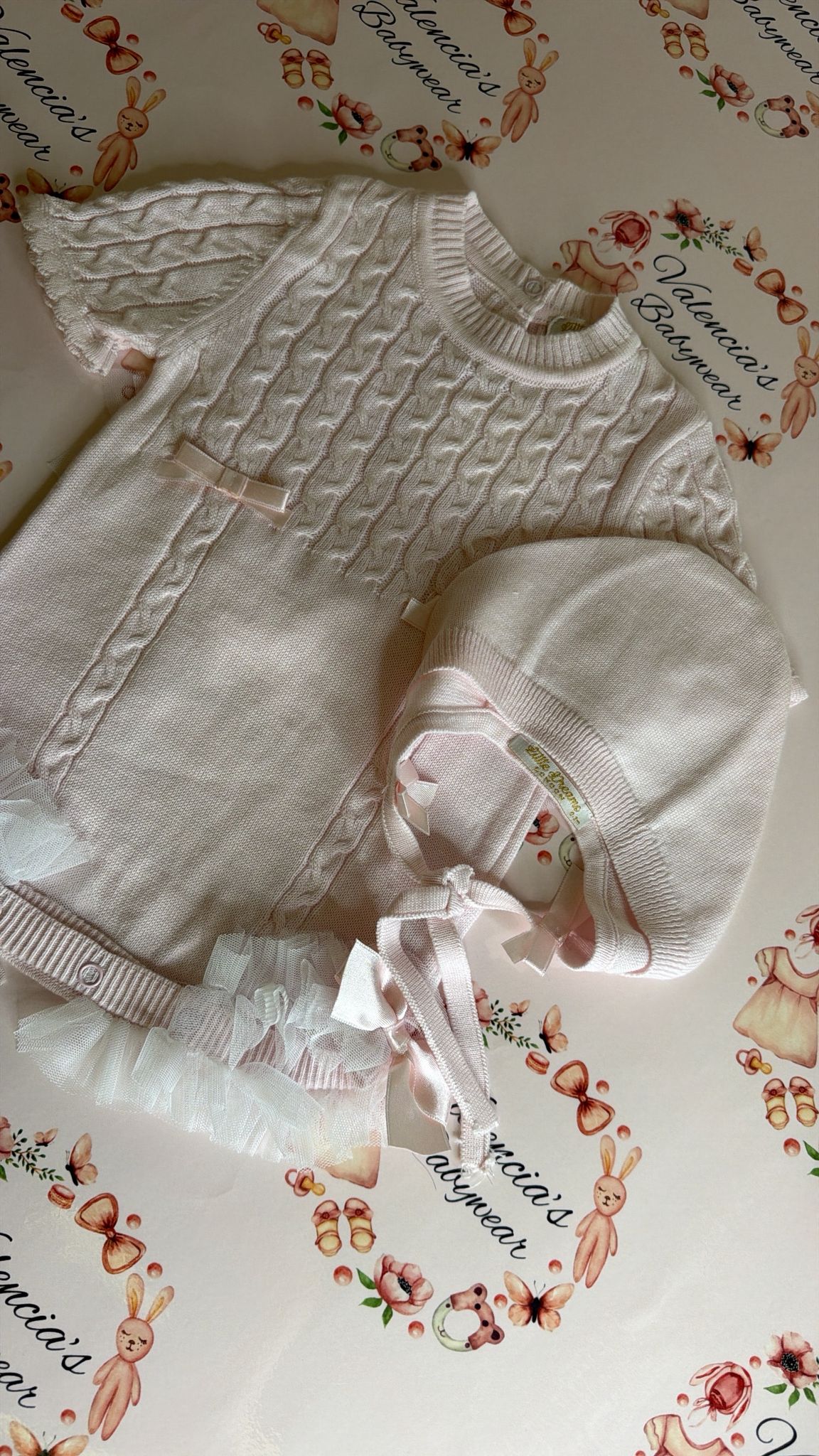 Pink Knitted Romper with Hat