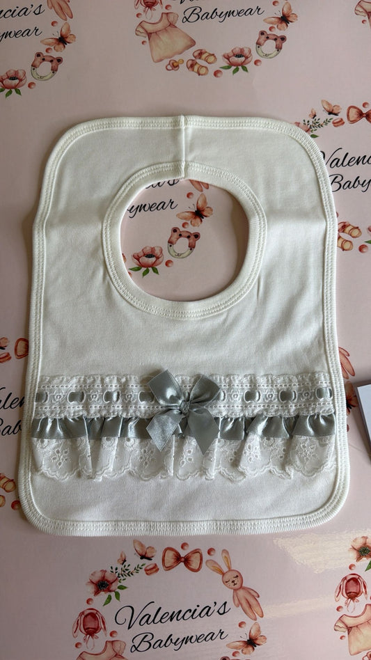 Grey Lace Bow Bib