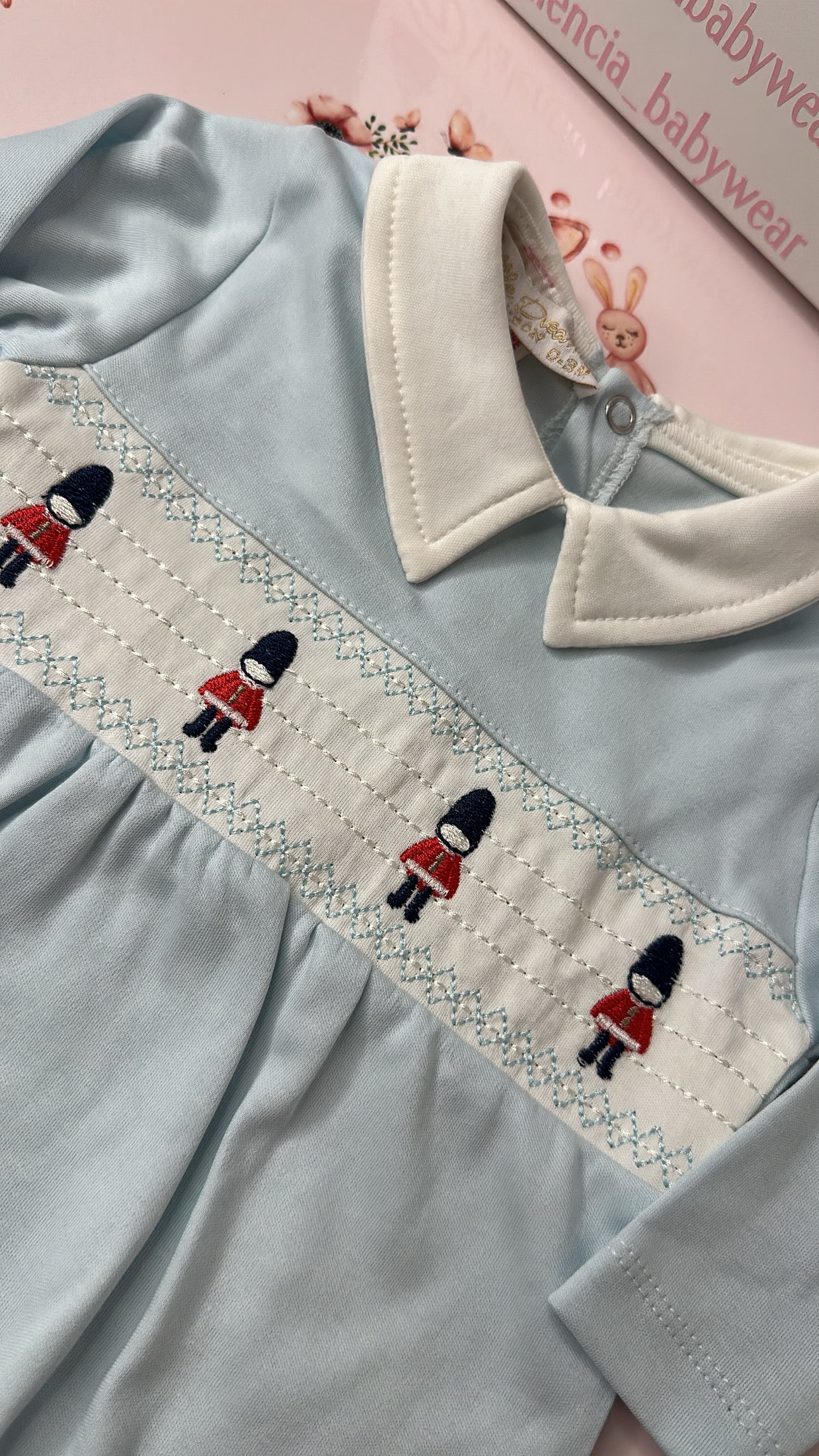 Baby Blue Soldier Smocked Babygrow
