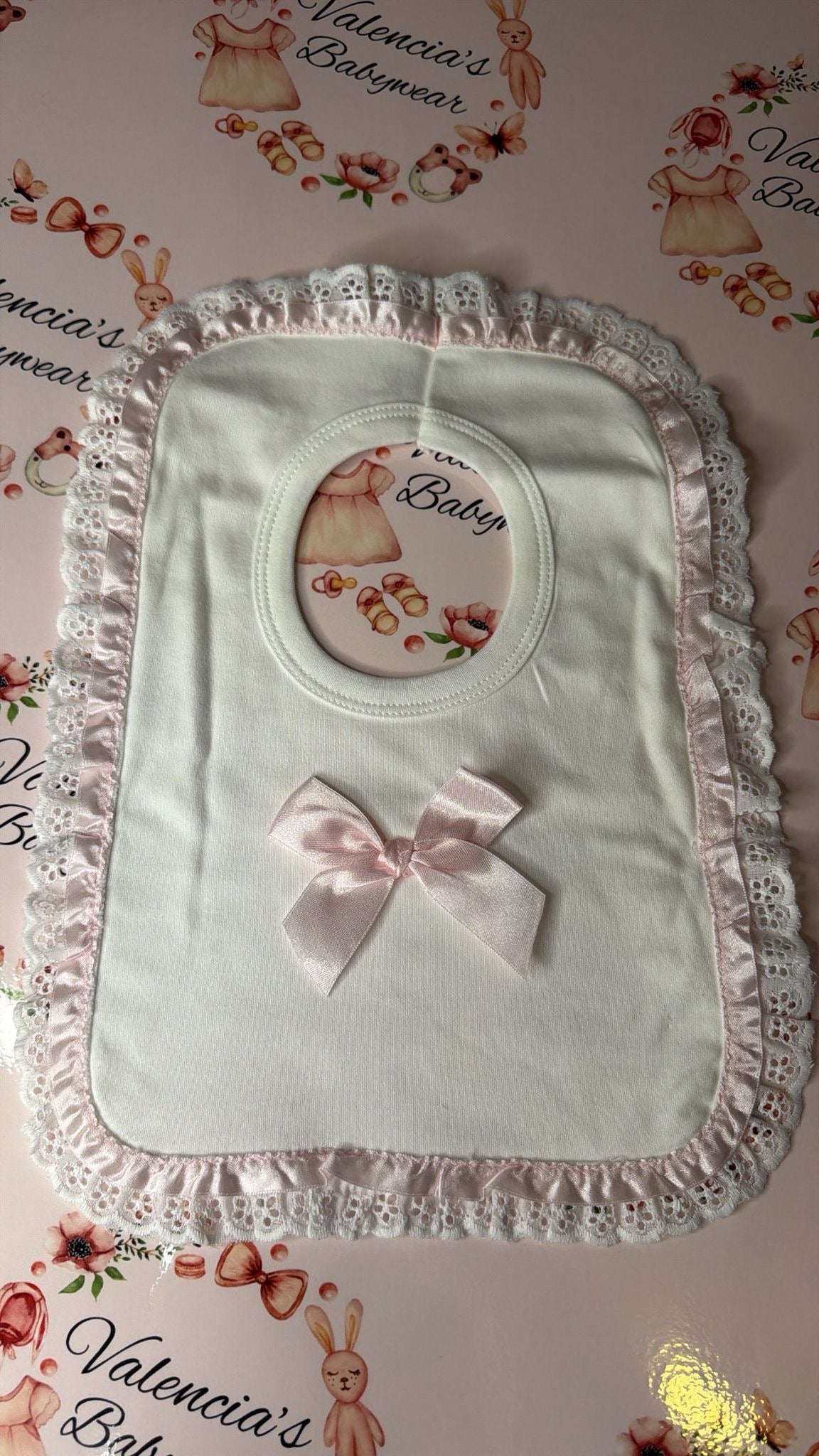 Pink Lace Bow Bib