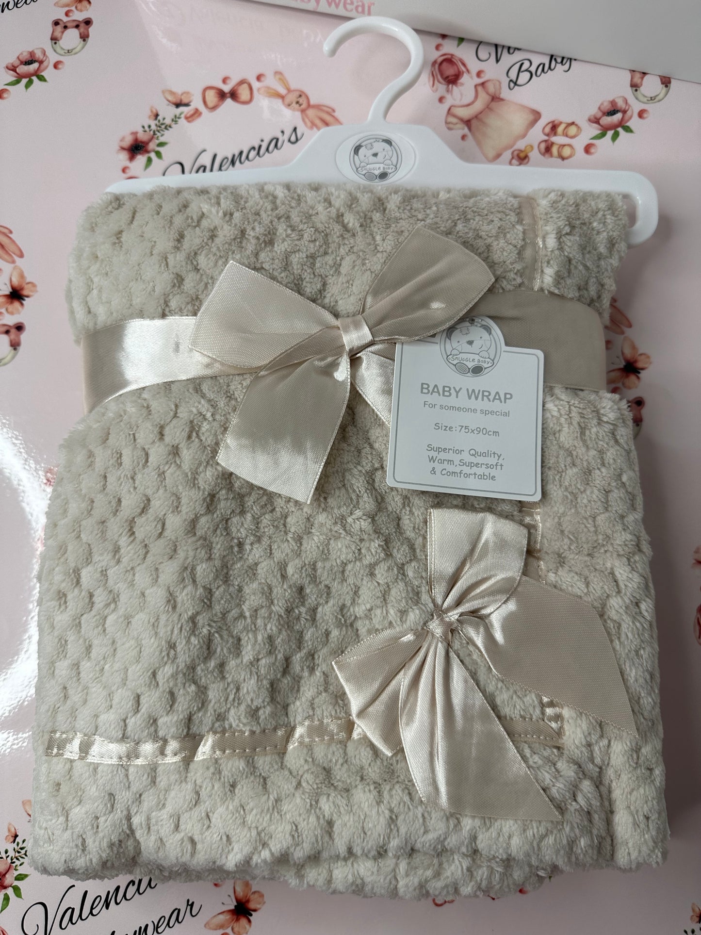Beige Bow Waffle Blanket