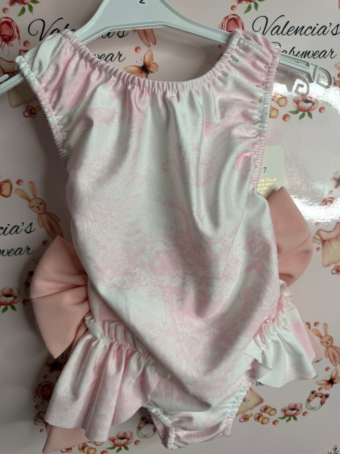 Pink Double Bow Printed Swimsuit