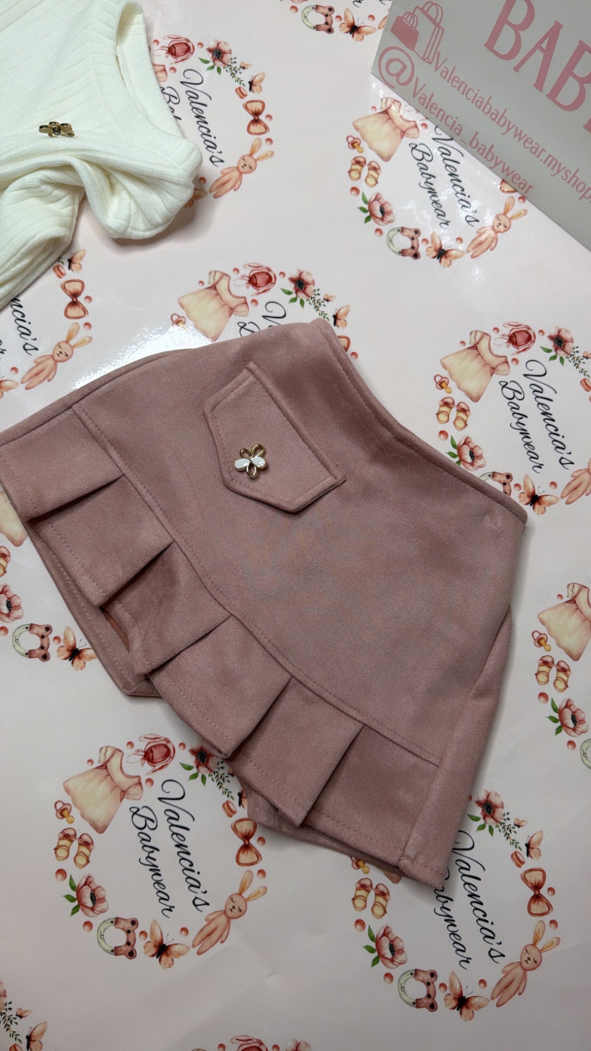 Ribbed top & Suede skort set
