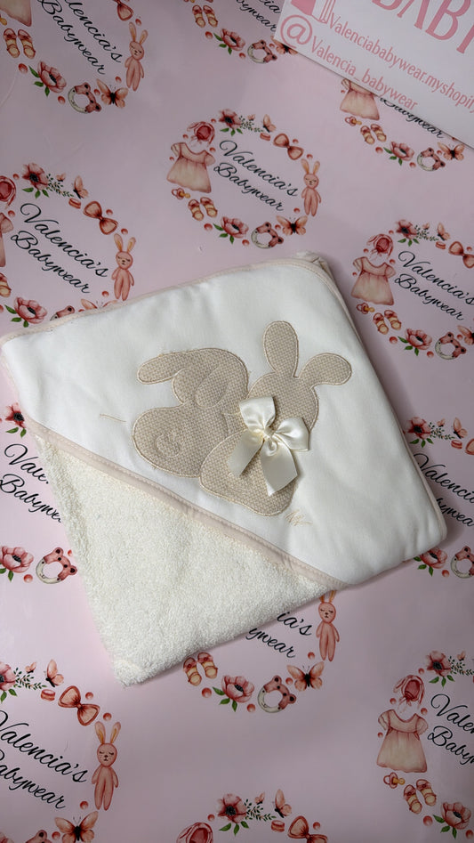 Beige Embroidered Hooded Towel