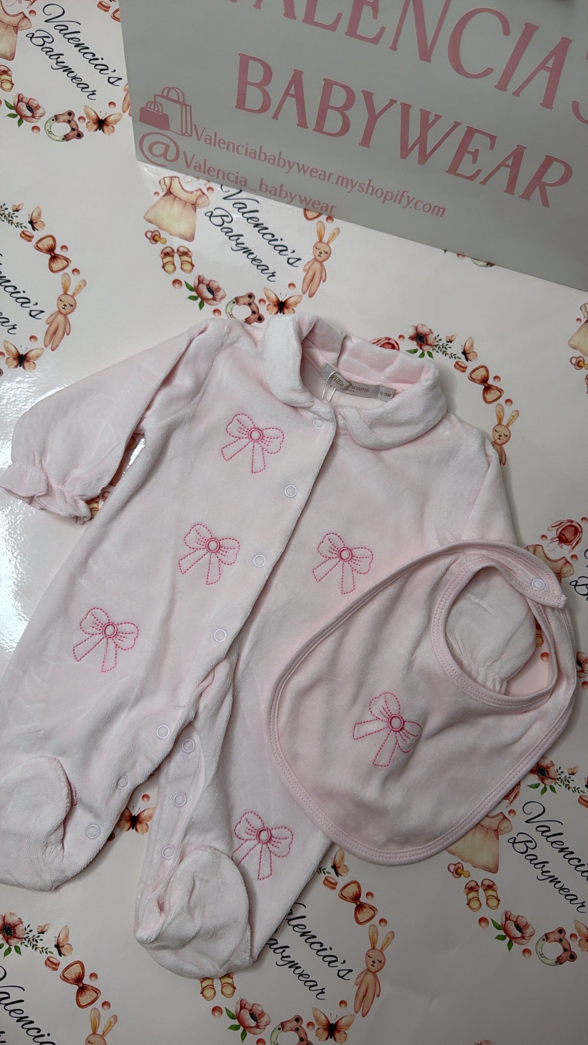 Pink velour Babygrow & Bib
