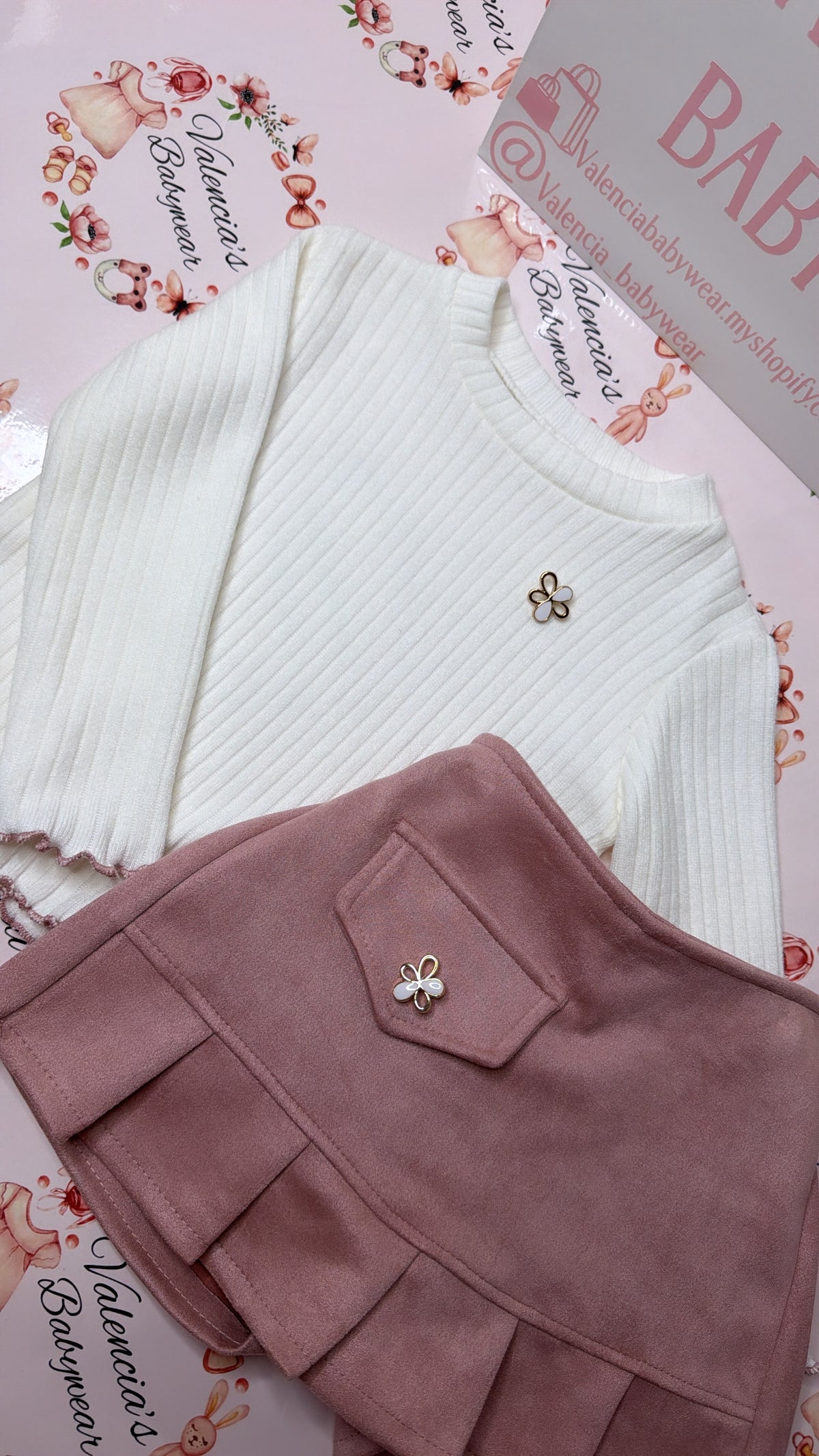 Ribbed top & Suede skort set